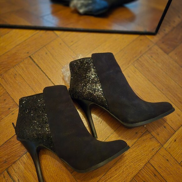Black bling booties back zip 7.5 - Picture 7 of 7